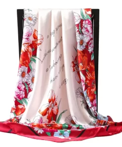 90x90cm Fashion Flowers High quality Hand-roll Silk Scarf WJ-986042