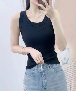 2Color Triangle Label Crew Neck Peplum Vest BX-93404